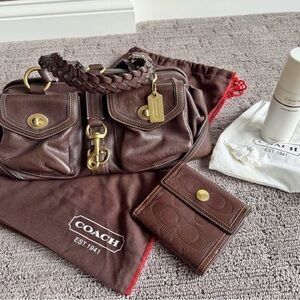 Coach Daphne Dark Brown Leather Satchel with Matching Coin Wallet